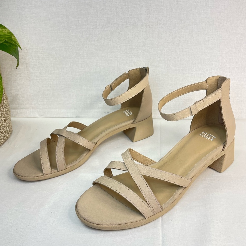 Eileen Fisher‎ Noni Khaki Leather Heeled Strappy
Sandals Women's 9, G 100